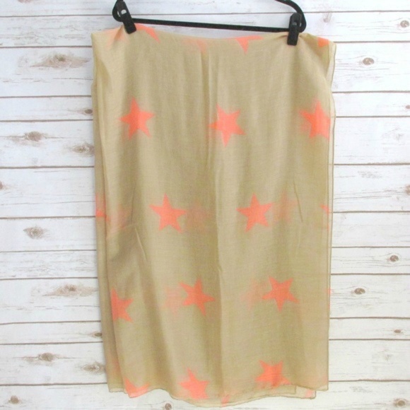 April Spirit Tan Orange Star Print Scarf Wrap - Picture 3 of 4